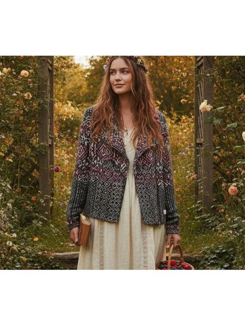 Odd Molly Knit Moto Jacket Size 4 Boho Fair Isle Asymmetrical Full Zip Cardigan